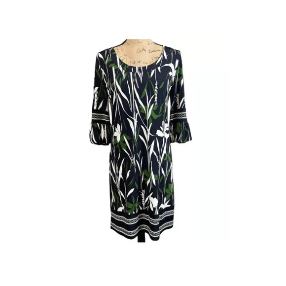 ANN TAYLOR LOFT BLACK & WHITE FLORAL NOVELTY PRINT SHIFT DRESS SIZE 10 - Picture 1 of 7